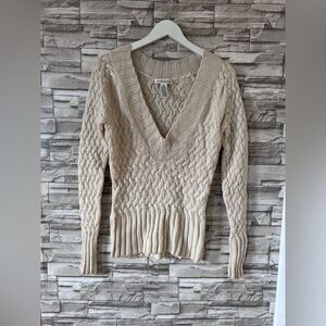 Banana Republic Womens Small Italian Merino Deep V-neck Cable Knit Tunic Sweater